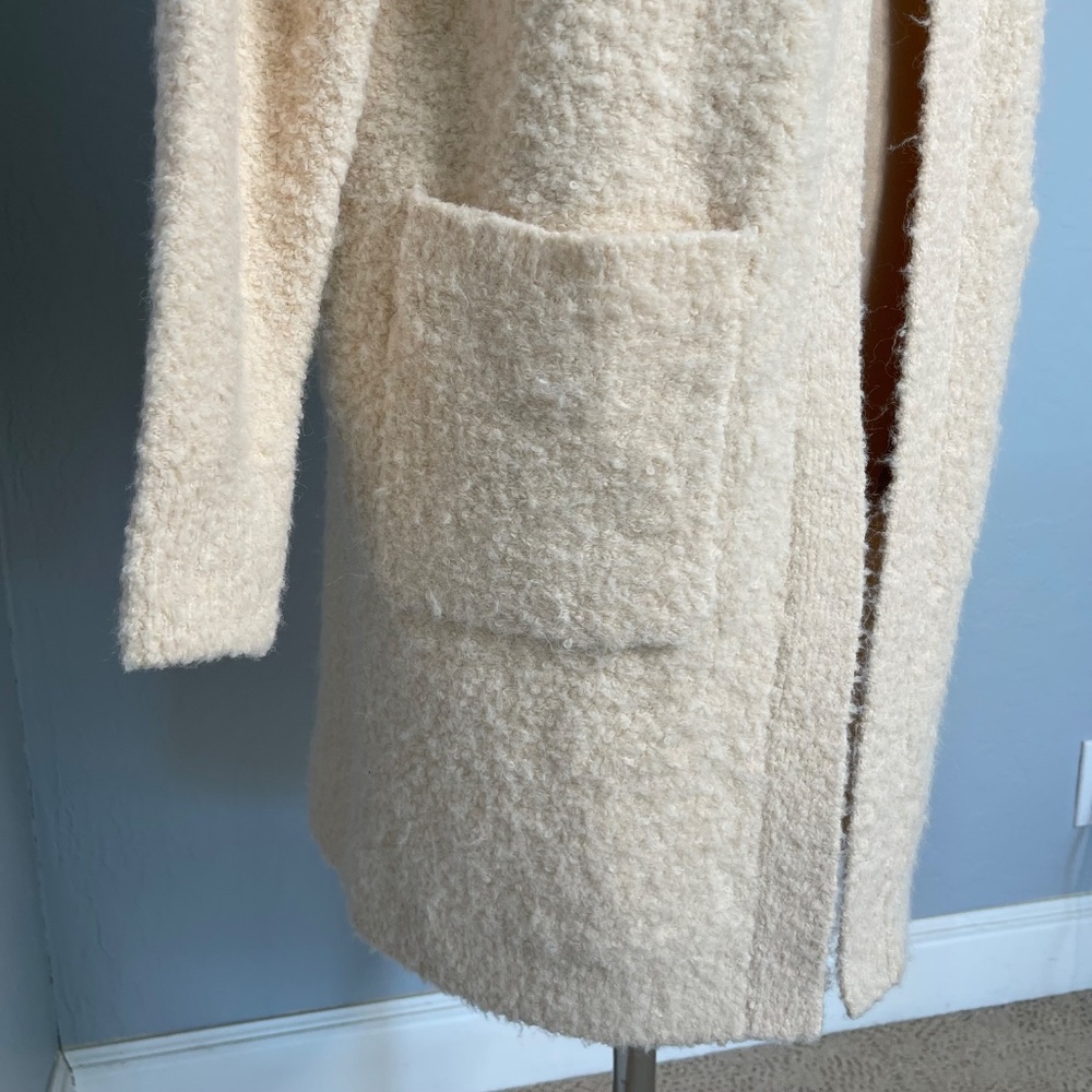 Bohemian  Boucle long, open-front duster cardigan, in PASTEL ROSE TAN size S - Picture 4 of 13